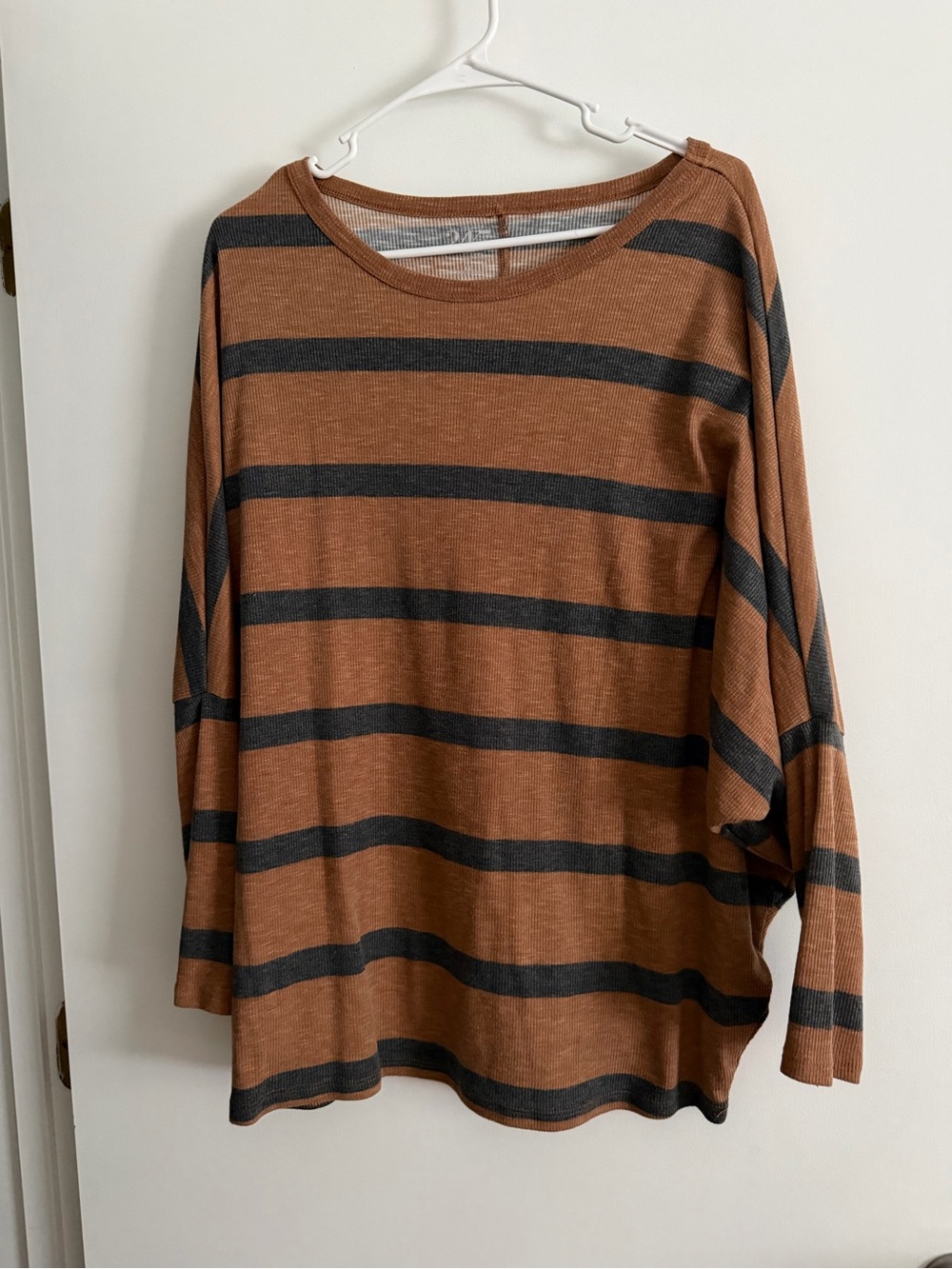 Striped Brown and Charcoal Long Sleeve Women's Tee